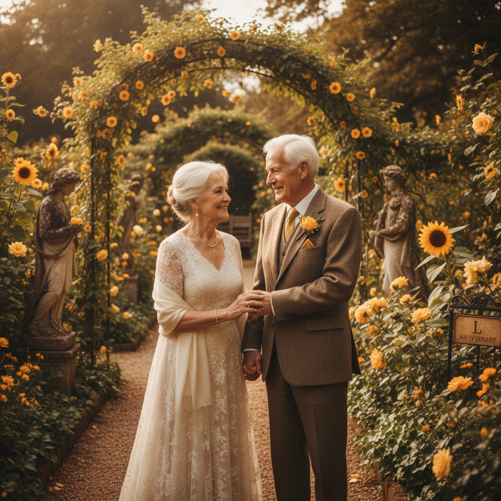 Elderly couple in garden