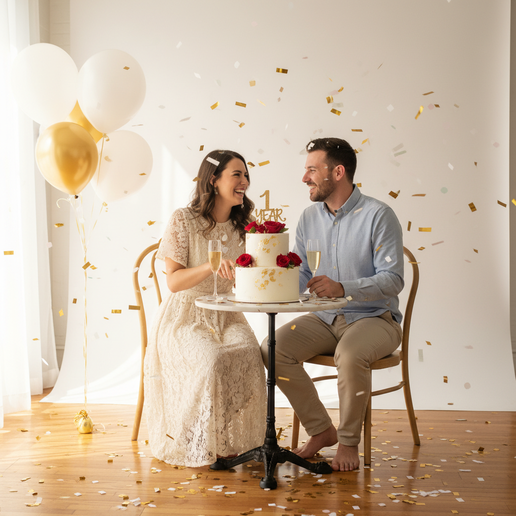 Young couple with cake