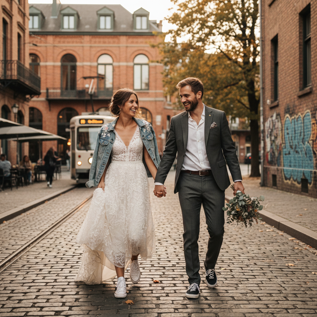 Couple in city street