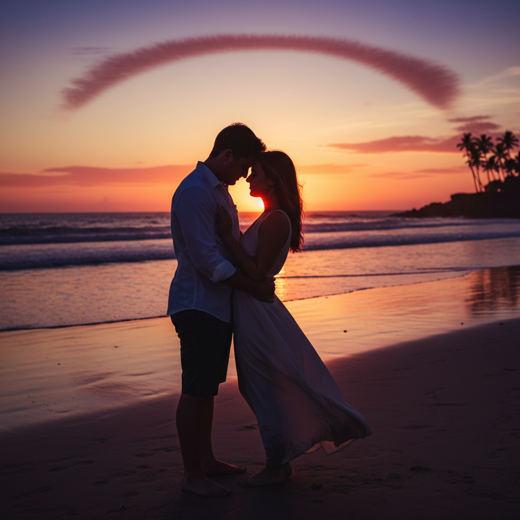 Couple on beach at sunset